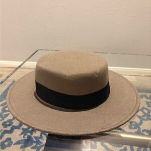 Tan Wide Brim Hat with Black Band